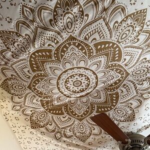 gold and white tapestry